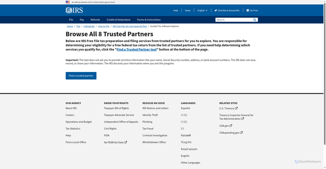 Security scan screenshot of https://apps.irs.gov/app/freeFile/browse-all-offers/