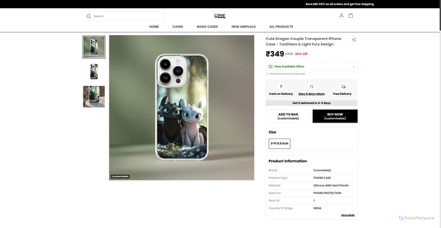 Security scan screenshot of https://coverdaddy.co.in/Cute-Dragon-Couple-Transparent-iPhone-Case---Toothless-/catalogue/ZIcyzd2X/4T-tA-JC