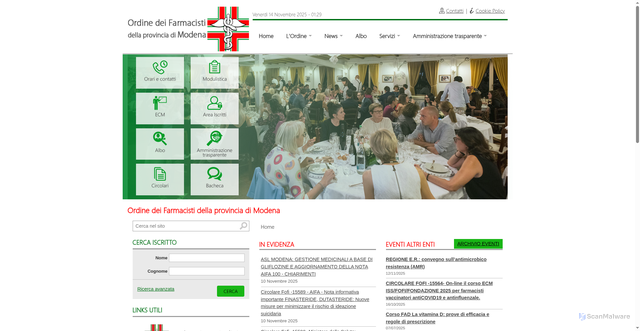 Security scan screenshot of https://www.ordinefarmacistimo.it/