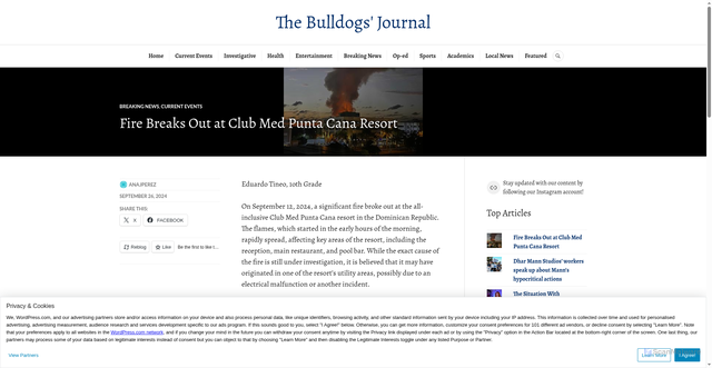 Security scan screenshot of https://thebulldogsjournal.com/2024/09/26/fire-breaks-out-at-club-med-punta-cana-resort/