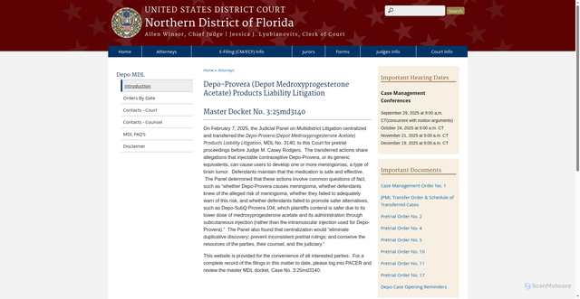 Security scan screenshot of https://www.flnd.uscourts.gov/depo-provera-products-liability-litigation-mdl-no-3140