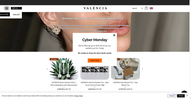 Security scan screenshot of https://www.valenciacosmetica.com/