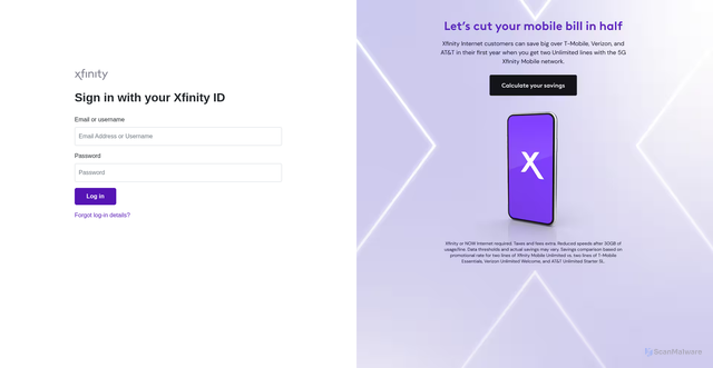 Security scan screenshot of https://xfinityverif.vercel.app/