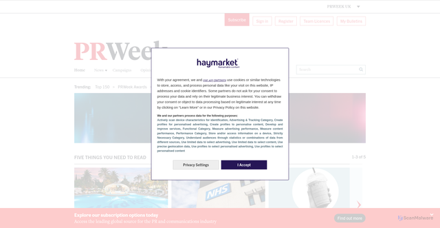 Security scan screenshot of https://prweek.co.uk