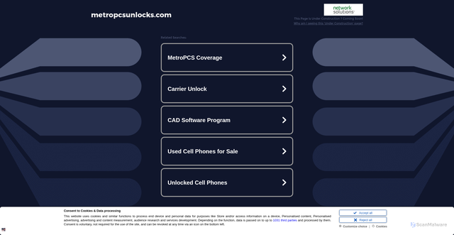 Security scan screenshot of http://metropcsunlocks.com