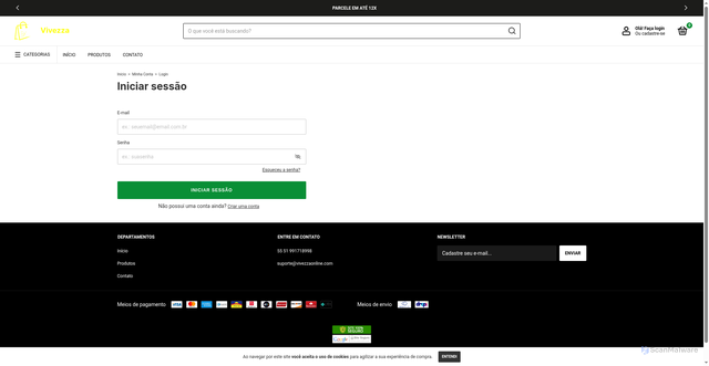 Security scan screenshot of https://vivezzaonline.com/account/