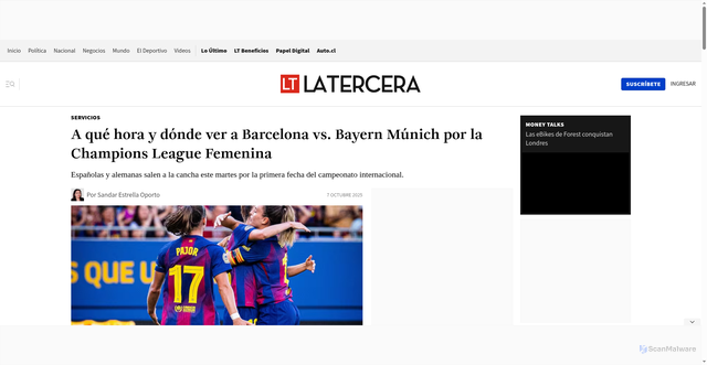 Security scan screenshot of https://www.latercera.com/servicios/noticia/a-que-hora-y-donde-ver-a-barcelona-vs-bayern-munich-por-la-champions-league-femenina/