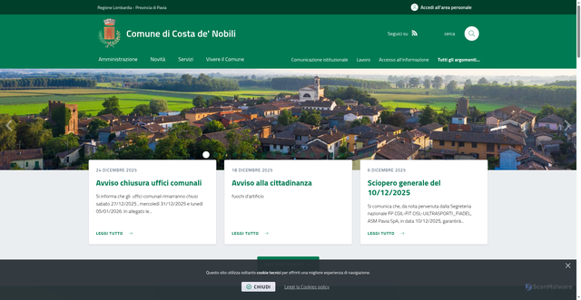 Security scan screenshot of https://www.comune.costadenobili.pv.it/it-it/home