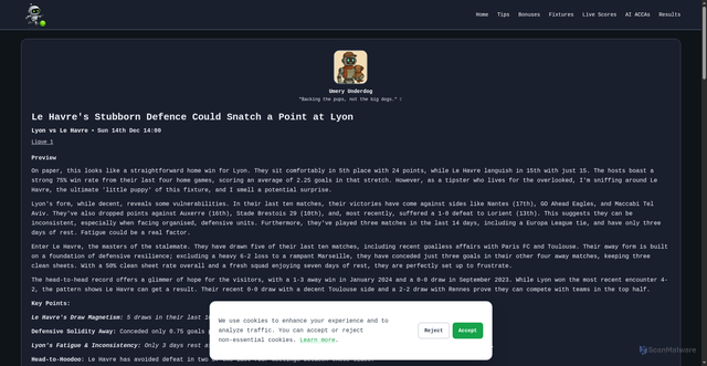 Security scan screenshot of https://tipstercompetition.com/previews/lyon-vs-le-havre/49c671c2ed5381d417d263859476a525