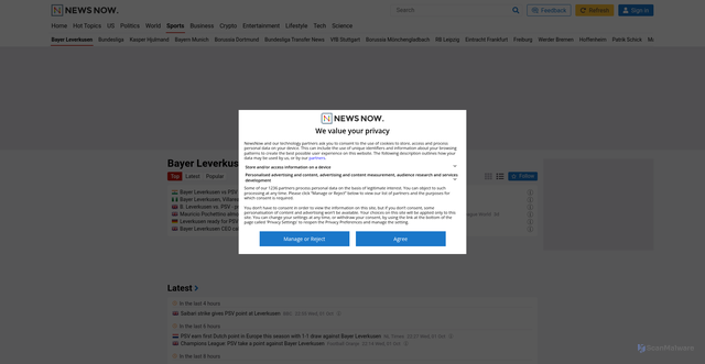 Security scan screenshot of https://www.newsnow.com/us/Sports/Soccer/Bundesliga/Bayer+Leverkusen