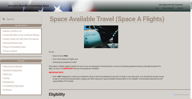 Security scan screenshot of https://www.veteransbenefitskb.com/space