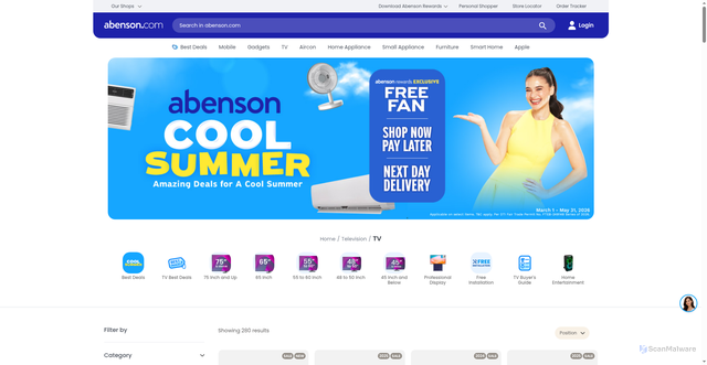 Security scan screenshot of https://www.abenson.com/television/tv.html