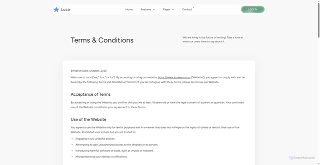 Security scan screenshot of https://ask-luca.pages.dev/terms-conditions/