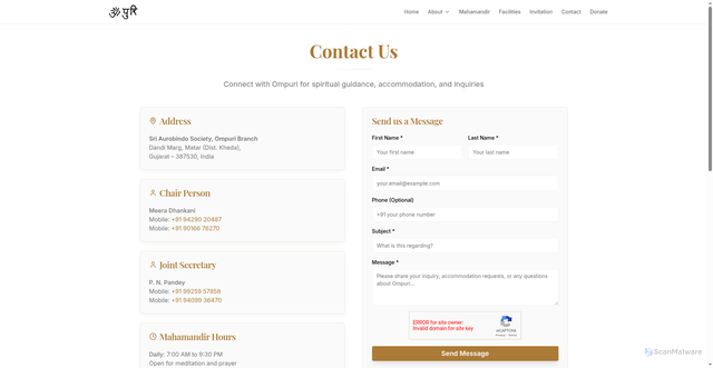 Security scan screenshot of https://ompuri-org.pages.dev/contact