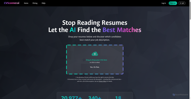 Security scan screenshot of https://cvscanner.ai/