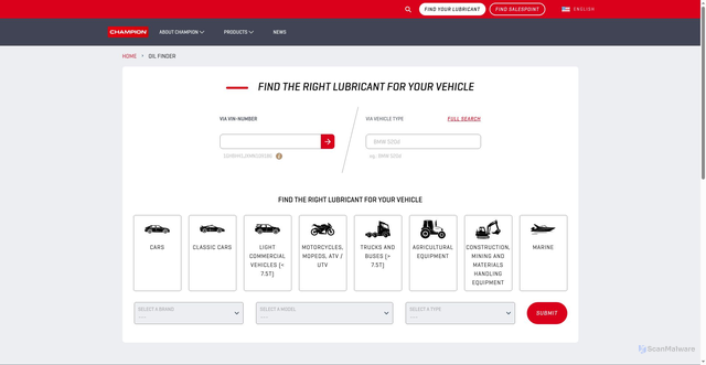Security scan screenshot of https://us.championlubes.com/en-us/oil-finder