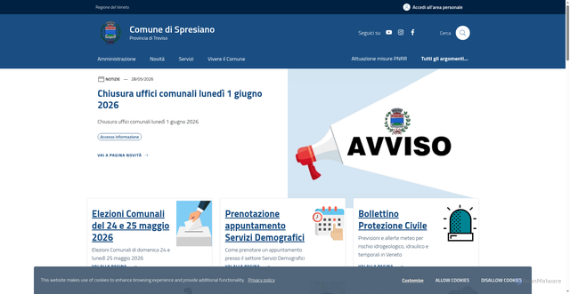 Security scan screenshot of https://www.comune.spresiano.tv.it