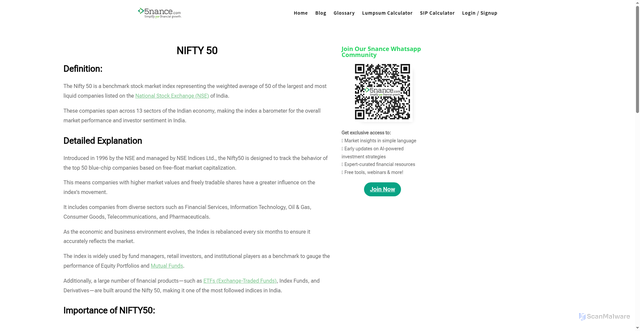 Security scan screenshot of https://www.5nance.com/glossary/begining-with-n/nifty50/