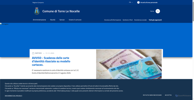 Security scan screenshot of https://www.comune.torrelenocelle.av.it/