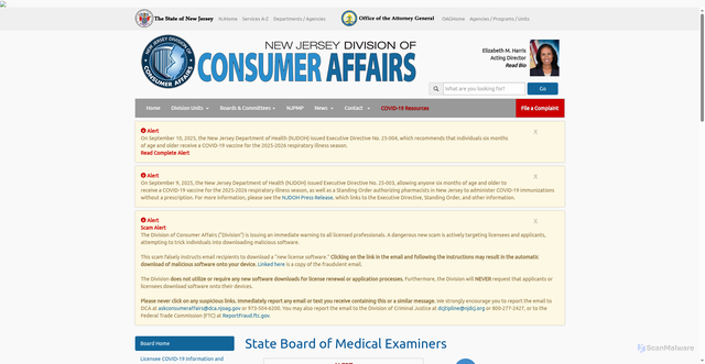 Security scan screenshot of https://www.njconsumeraffairs.gov/bme/Pages/default.aspx