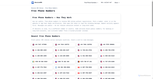 Security scan screenshot of https://cococo.pages.dev/free-phone-numbers