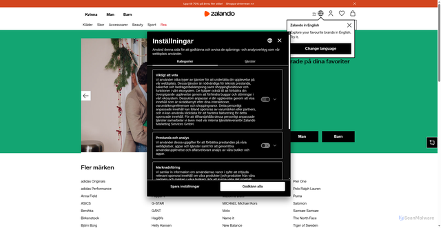 Security scan screenshot of https://zalando.se