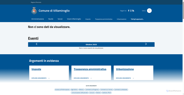 Security scan screenshot of https://www.comune.villamiroglio.al.it/
