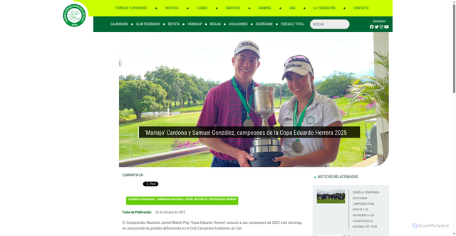 Security scan screenshot of https://www.federacioncolombianadegolf.com/apex/Noticias?Post=Not00025872