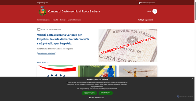 Security scan screenshot of https://www.comune.castelvecchio.sv.it/it
