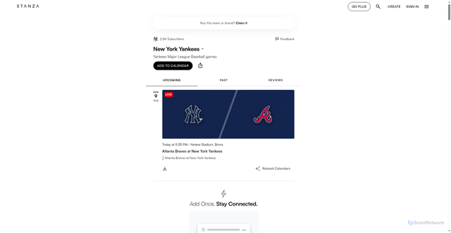 Security scan screenshot of https://stanzacal.com/mlb-yankees