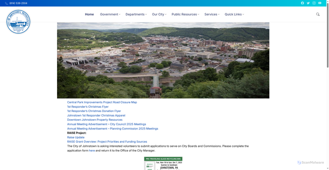 Security scan screenshot of https://johnstownpa.gov/