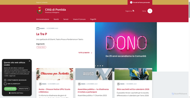 Security scan screenshot of https://www.comune.pontida.bg.it/