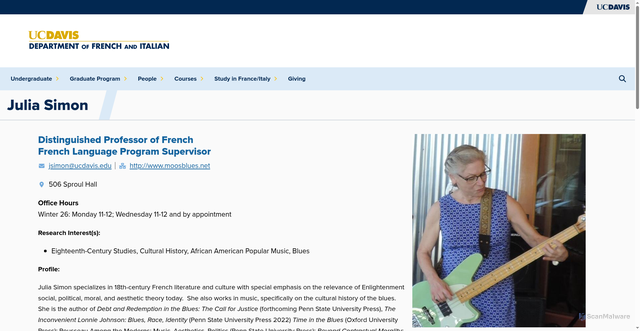 Security scan screenshot of https://frenchanditalian.ucdavis.edu/people/julia-simon