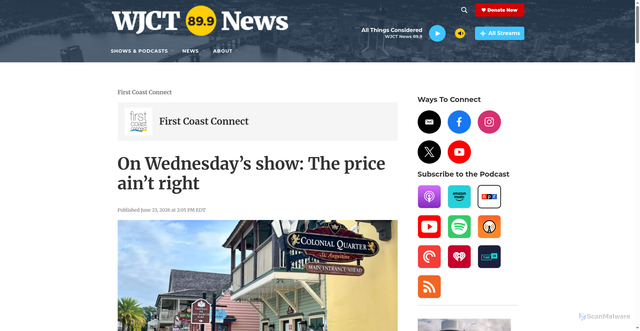 Security scan screenshot of https://news.wjct.org/show/first-coast-connect/2026-06-23/on-wednesdays-show-the-price-aint-right