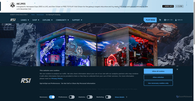 Security scan screenshot of https://robertsspaceindustries.com/comm-link/transmission/20914-CLX-Gaming-PC-Giveaway