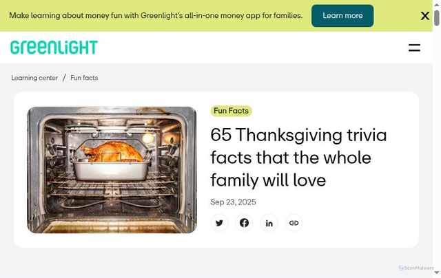 Security scan screenshot of https://greenlight.com/learning-center/fun-facts/thanksgiving-trivia