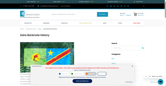 Security scan screenshot of https://www.banknoteworld.com/blog/zaire-banknote-history/?srsltid=AfmBOopAaZmll7zBtzxsNRFcxyqx3x4D1AfAhqpD-I7x6ETGD_tyX_8s