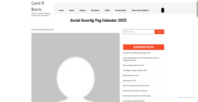 Security scan screenshot of https://carolrburrisv.pages.dev/tbrzh-social-security-pay-calendar-2025-fbmcq