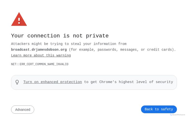 Security scan screenshot of https://broadcast.drjamesdobson.org/dwd/taylor-sheridan-imdb