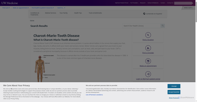 Security scan screenshot of https://healthlibrary.uwmedicine.org/Search/134,224