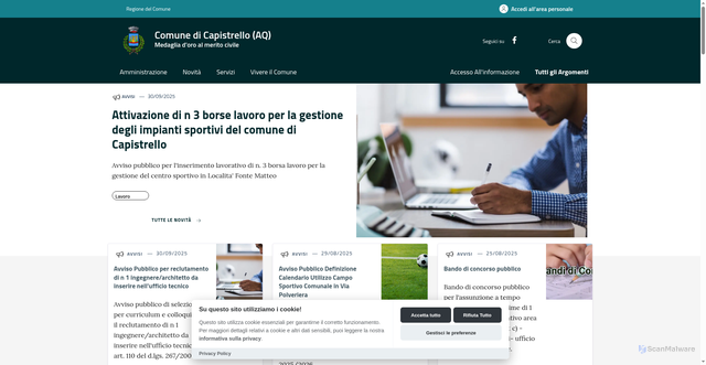 Security scan screenshot of https://www.comune.capistrello.aq.it/