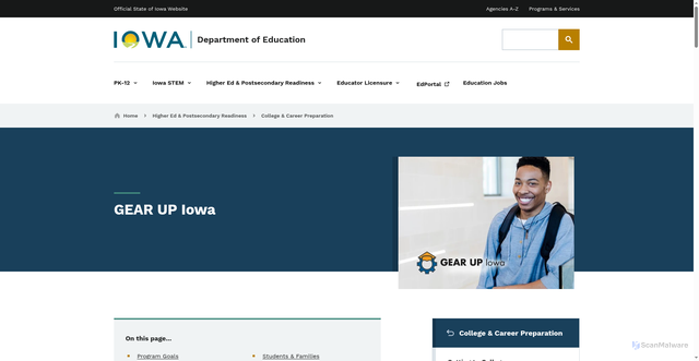 Security scan screenshot of https://educate.iowa.gov/higher-ed/college-career-prep/gear-iowa