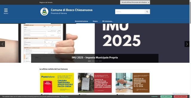 Security scan screenshot of https://www.comune.boscochiesanuova.vr.it/home