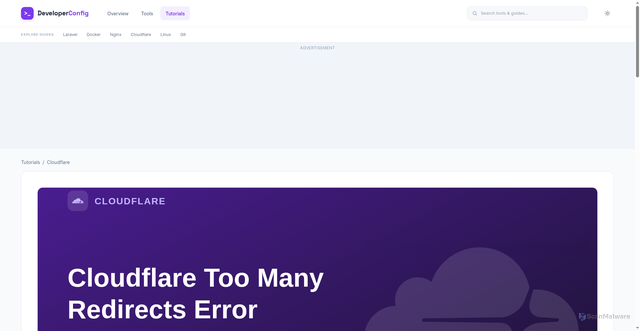 Security scan screenshot of https://configforge.online/tutorials/cloudflare-too-many-redirects-error