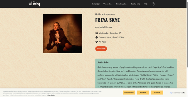Security scan screenshot of https://theelrey.com/events/detail/?event_id=1199496