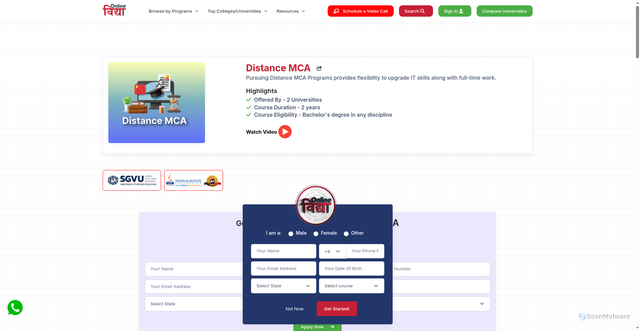 Security scan screenshot of http://onlinevidyaa.com/courses/distance-mca