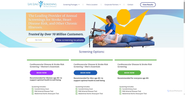 Security scan screenshot of https://lifelinescreening.com