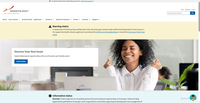 Security scan screenshot of https://grants.gov/