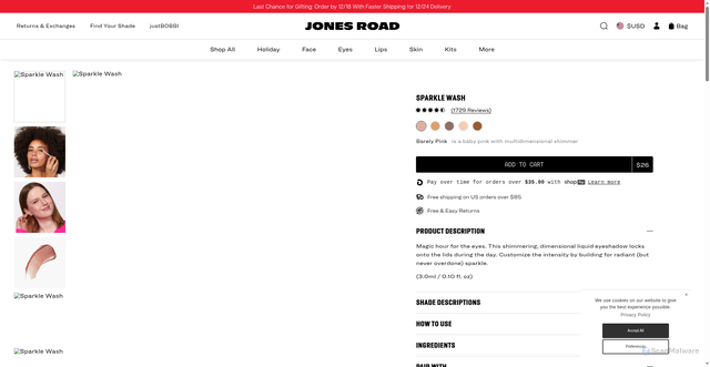 Security scan screenshot of https://usjonesroadbeautyshop.com/products/sparkle-wash?country=US