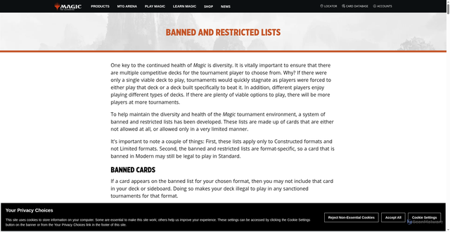 Security scan screenshot of https://magic.wizards.com/en/banned-restricted-list